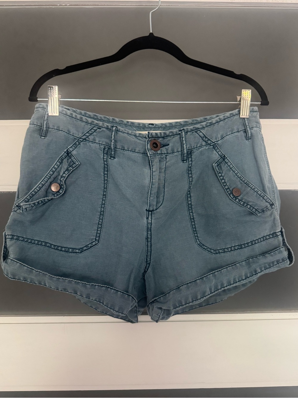 Free People Washed Blue Denim Utility Shorts